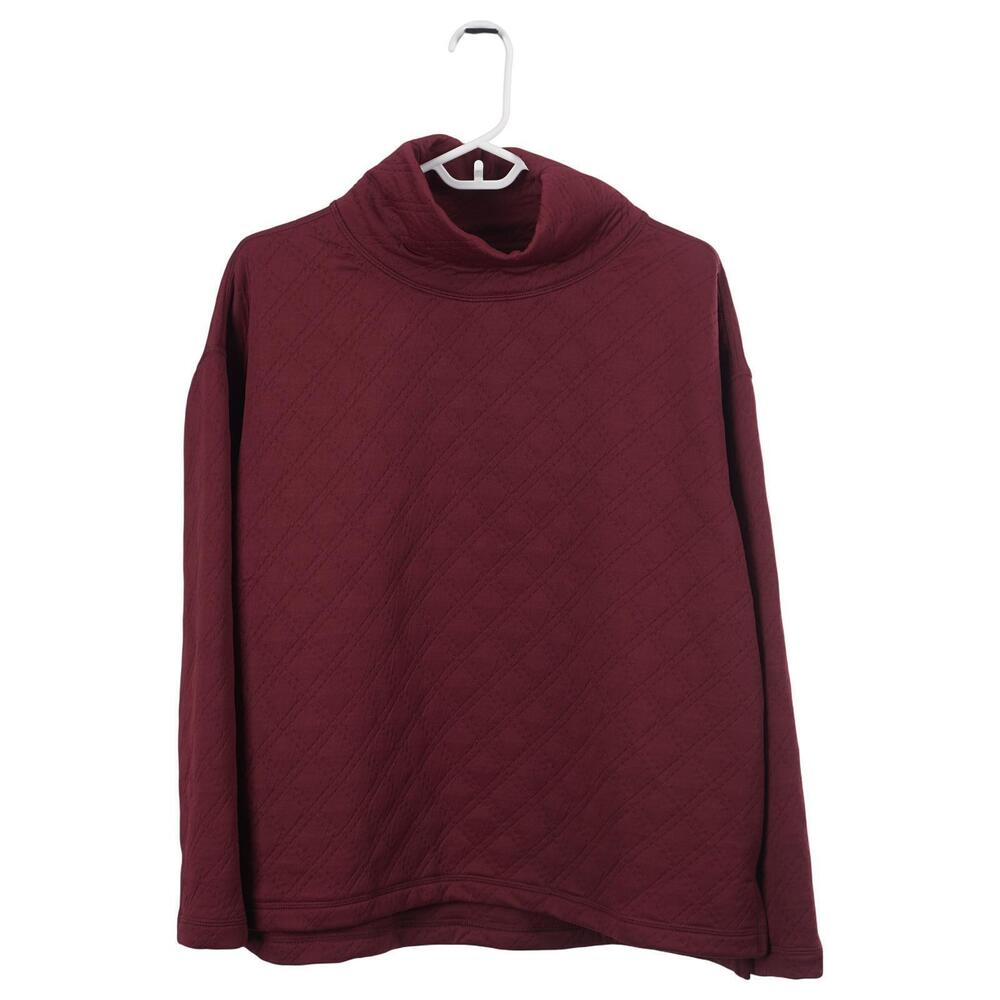 Eddie Bauer Sweater L Burgundy Red Pullover Mock Neck Relaxed Fit Long Sleeve